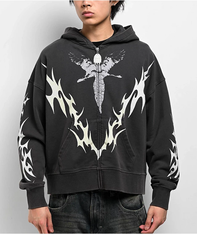 [TWN]★WRAPUP HOODIE Vitriol Lightning Black Wash Zip Hoodie | Arden Fair