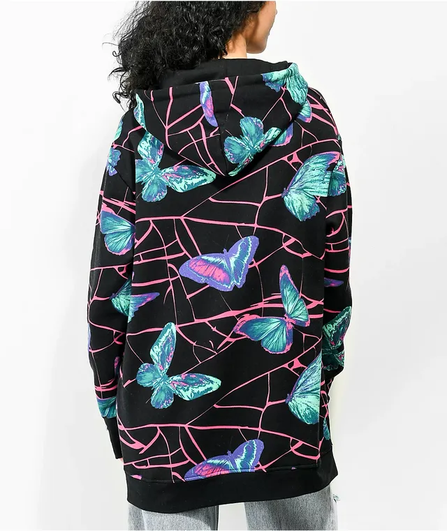 Vitriol Raye Butterfly Print Black Hoodie Hamilton Place