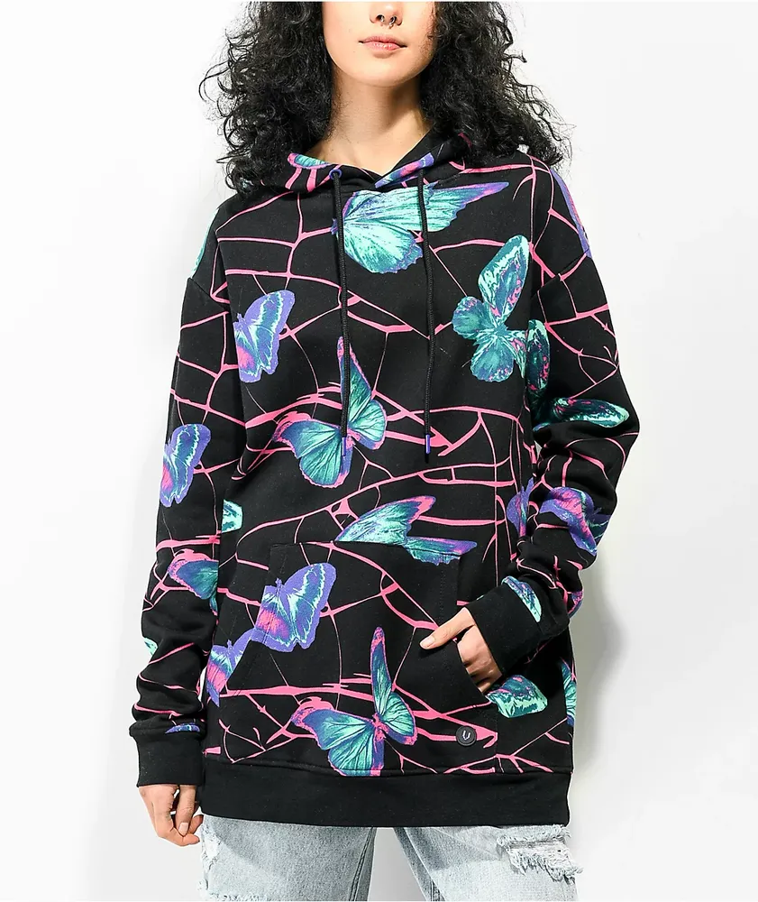 Vitriol Raye Butterfly Print Black Hoodie Hamilton Place