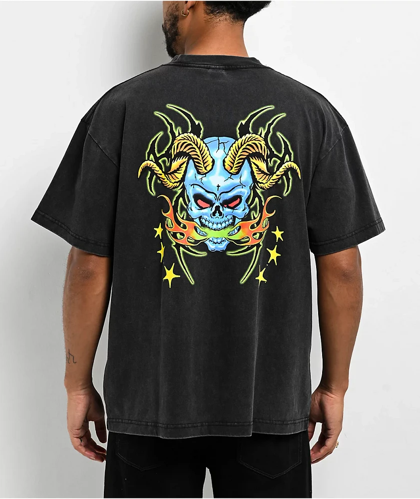 Vitriol Y2K Cyber Skull Black Wash T-Shirt | MainPlace Mall