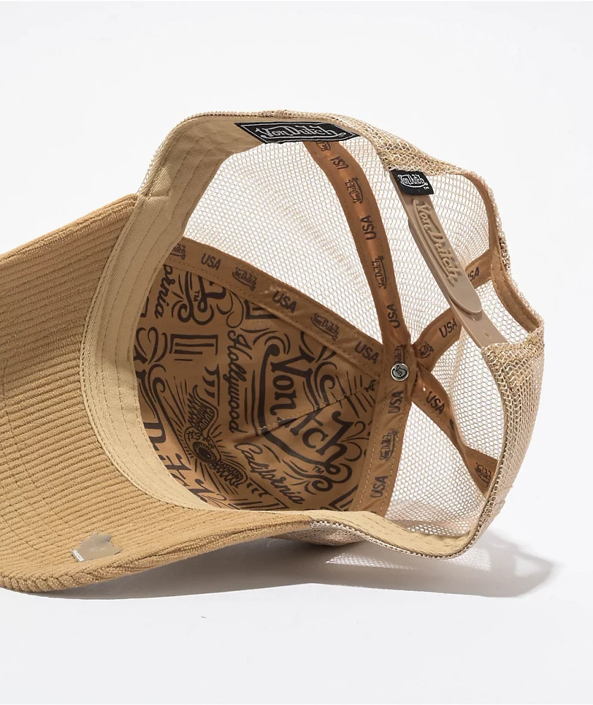 Von Dutch Beige Corduroy Trucker Hat | Arden Fair