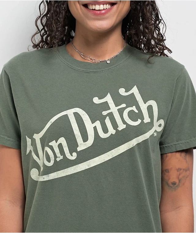 Von Dutch☆ロゴ プリント コットン 半袖Tシャツ グリーン Von Dutch Logo Green T-Shirt at Vancouver Mall in Vancouver, WA