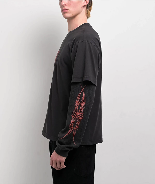 Welcome Castle Layered Knit Black 2fer Long Sleeve T-Shirt | Arden