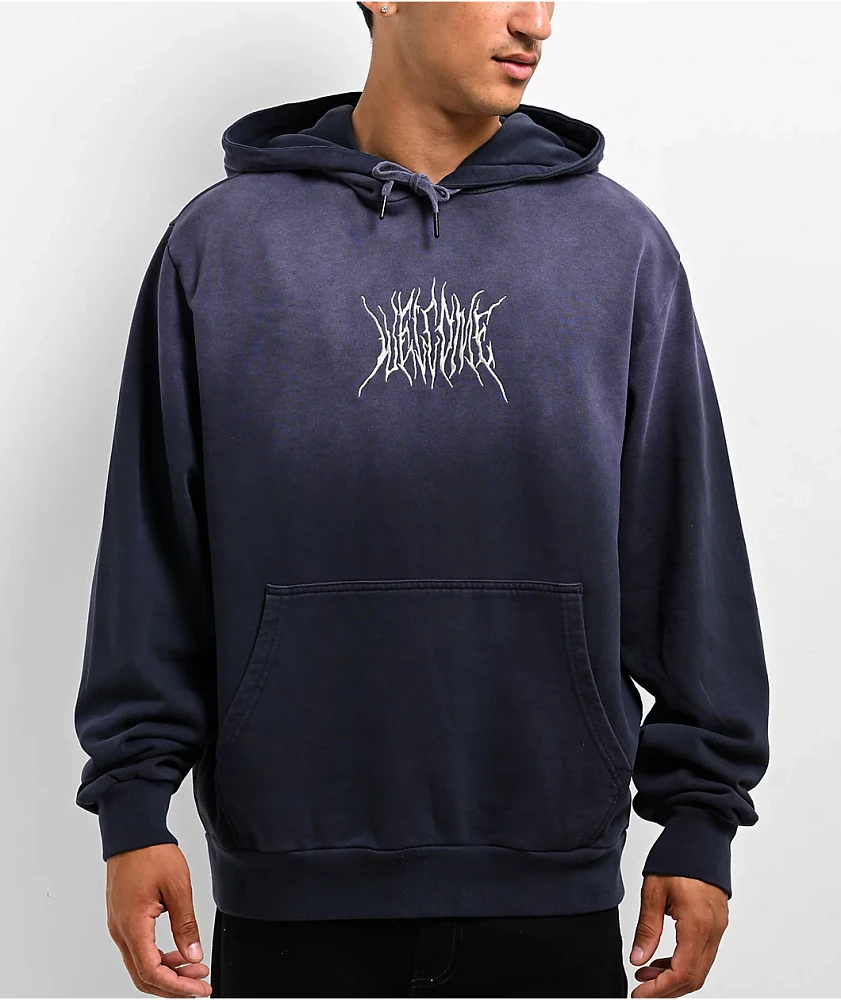 Welcome Chasm Embroidered Enzyme-Washed Dark Sapphire Hoodie