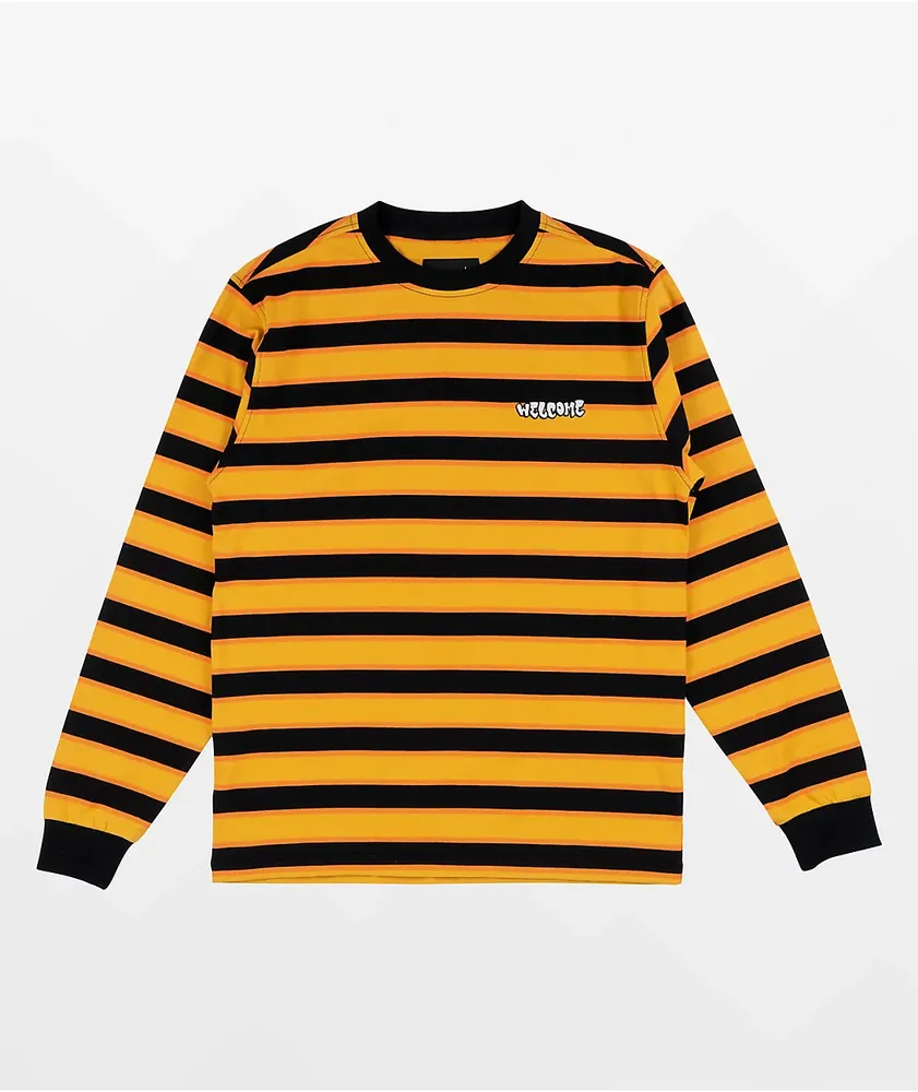 Yellow and black striped long sleeve shirt cheap