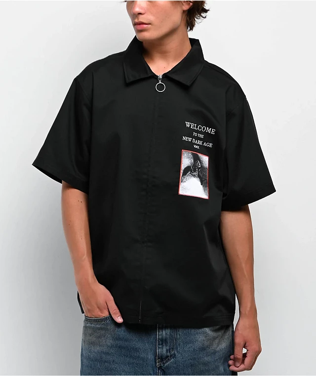 Welcome Dark Age Black Zip Work Shirt | MainPlace Mall