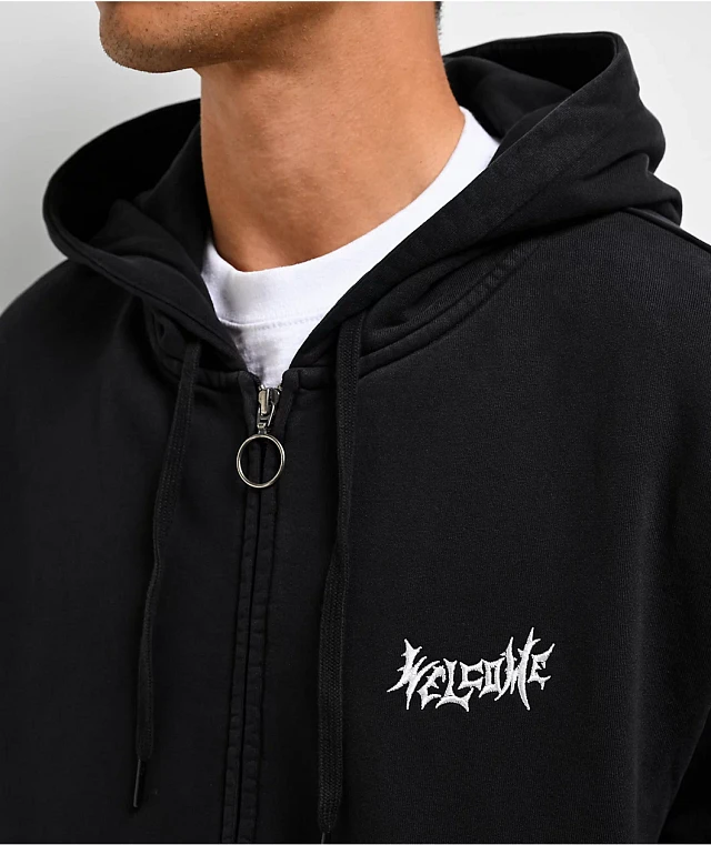 Welcome Nephilim Black Pigment-Dyed Zip Hoodie at Hamilton Place