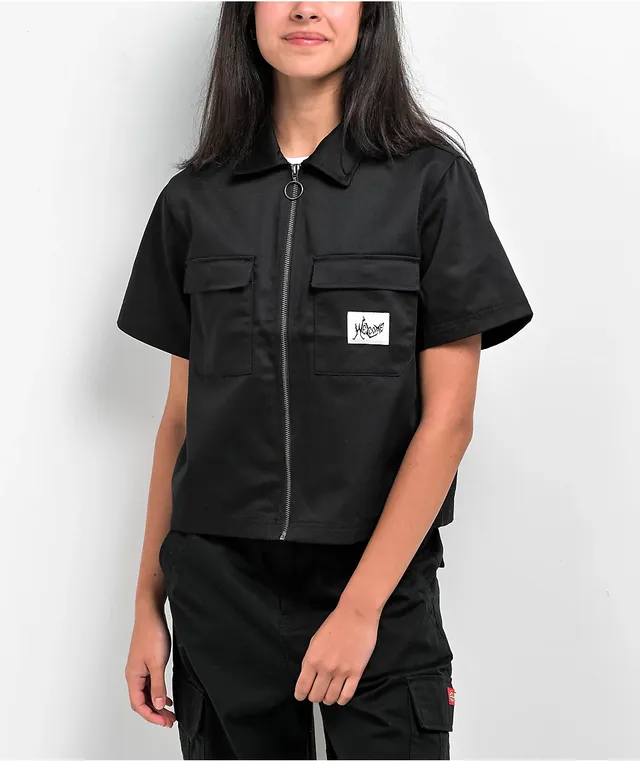 Welcome Bapholit Embroidered Purple Short Sleeve Work Shirt