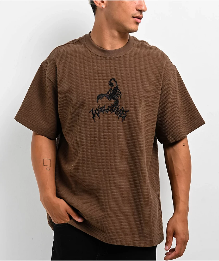Welcome Stinger Brown Waffle Knit T-Shirt | MainPlace Mall
