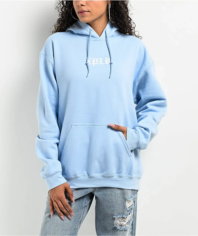 Blue hoodie with rose hot sale