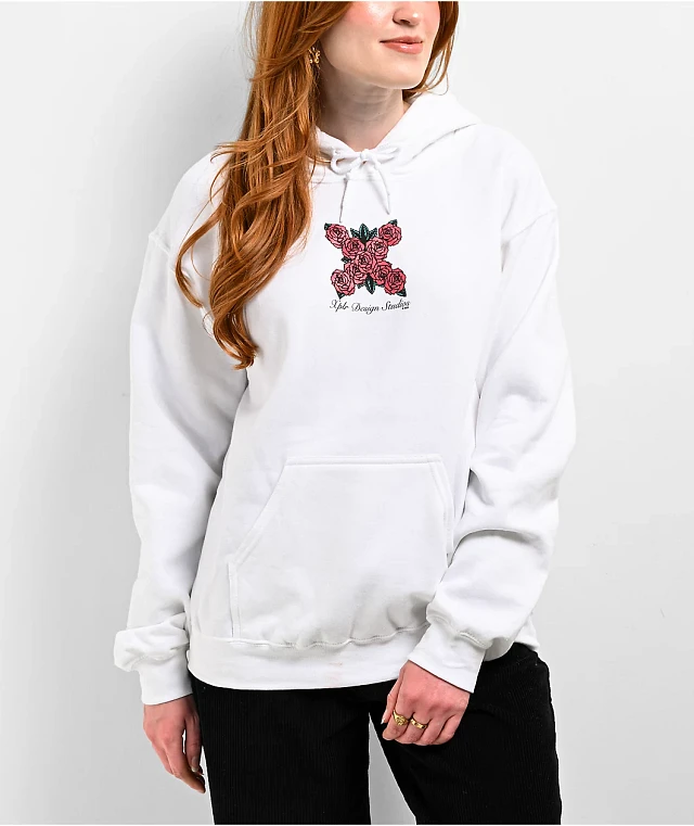 White hoodie with roses on sale