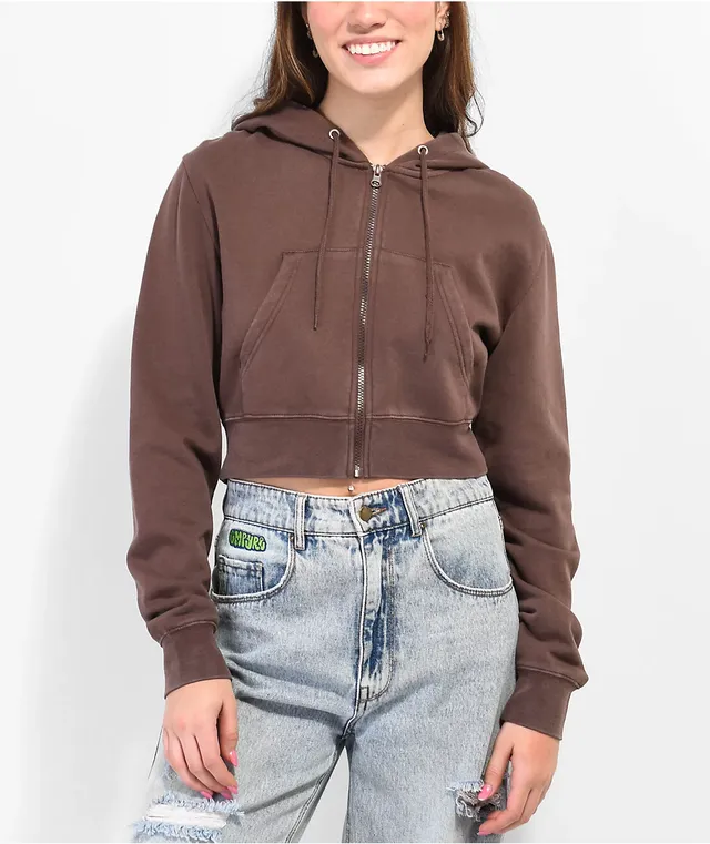 Zine Kya Brown Crop Zip Hoodie | MainPlace Mall