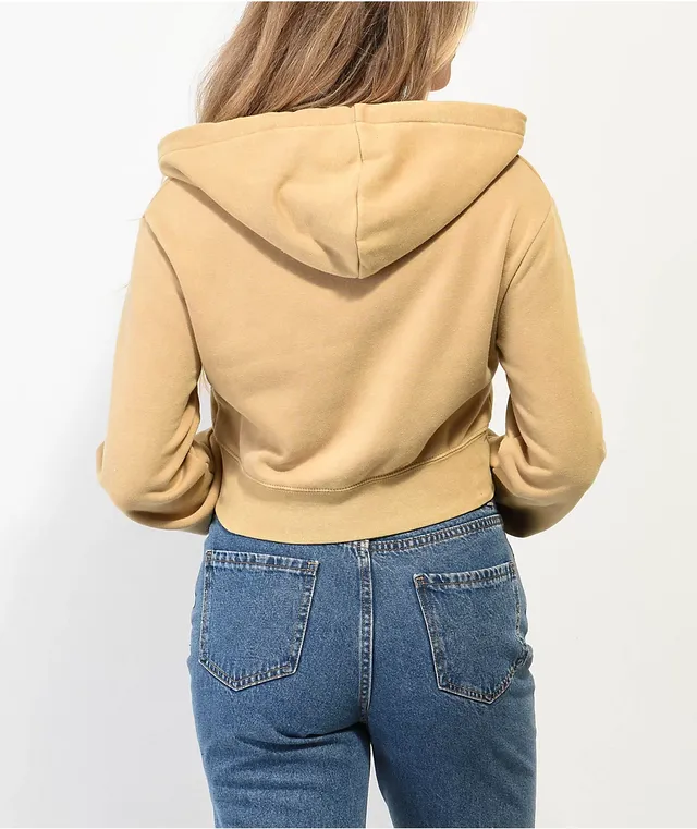 Tan cropped 2025 zip up hoodie