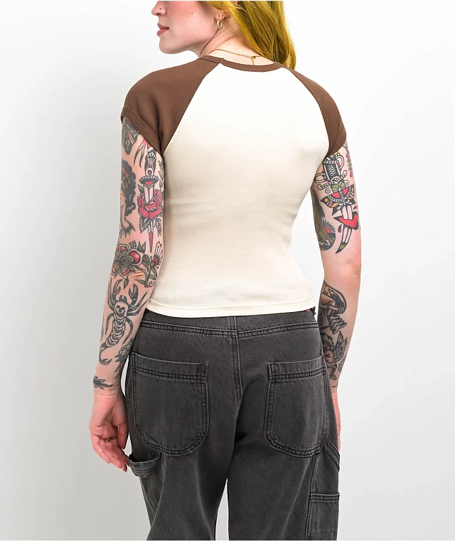 Zine Pammie Brown Raglan Crop T-Shirt at Coquitlam Centre in