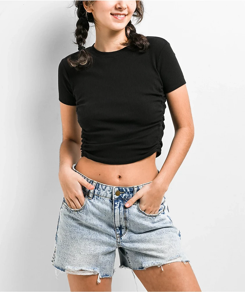 Zine Sinah Black Side Cinch Crop T-Shirt | Liberty Center