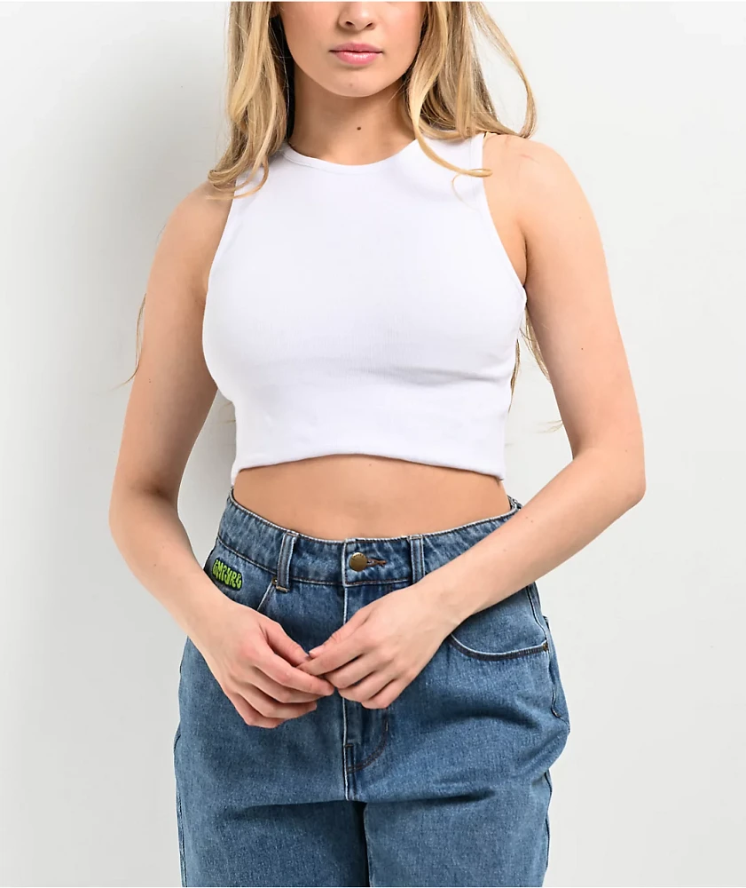 Zine Tawney Ribbed White Crop Tank Top | MainPlace Mall