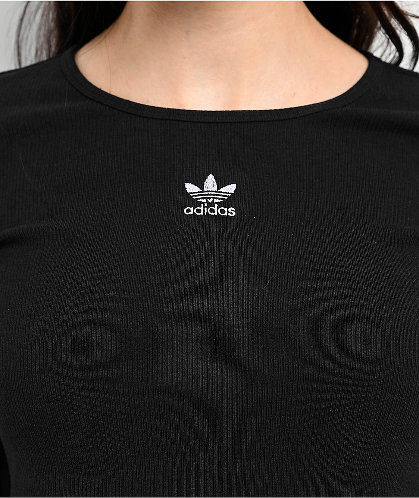Adidas Essentials Black Long Sleeve Crop T-Shirt at