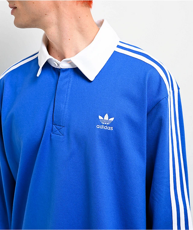 Adidas Originals Adicolor Polo Blue Long Sleeve Rugby Shirt