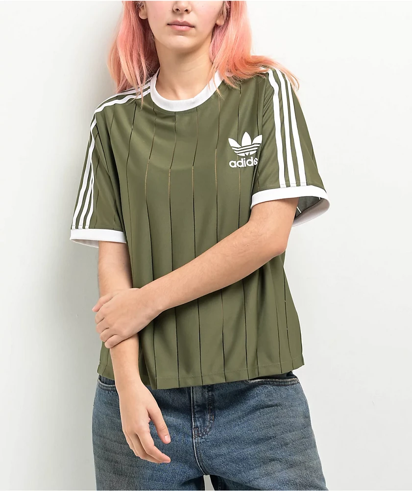 Adidas adicolor 3-Stripes Pinstripe Olive T-Shirt | Liberty