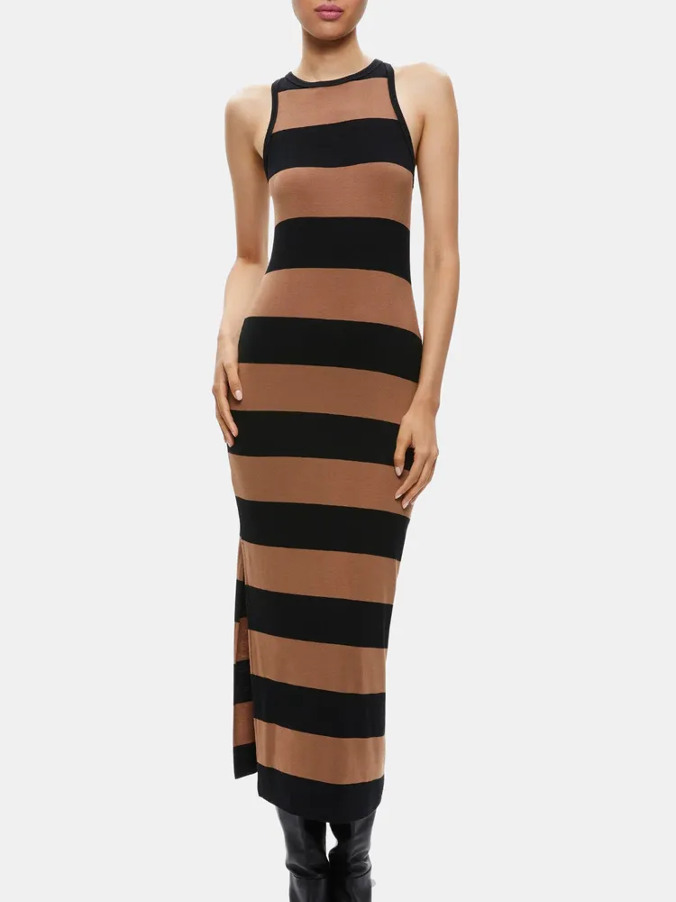 ALICE OLIVIA Pania Rib Side Slit Midi Dress Bethesda Row