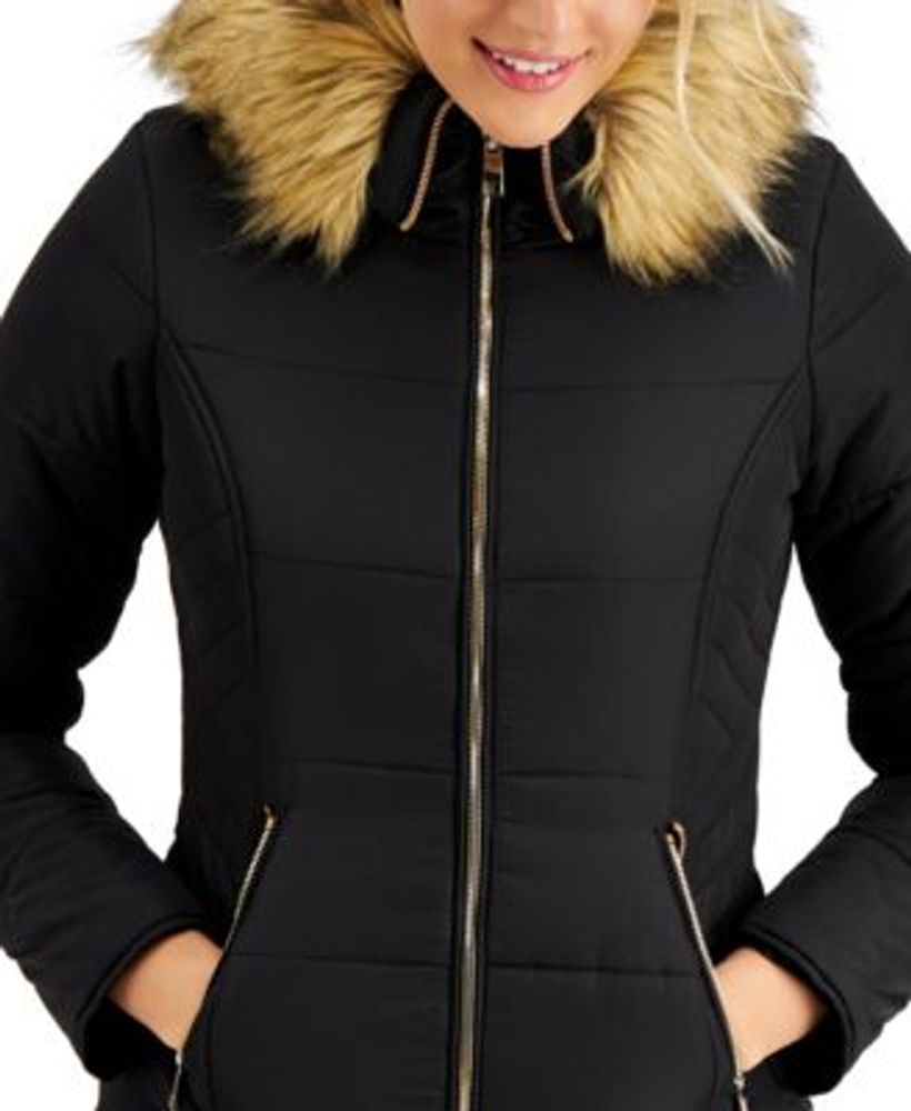 Maralyn Me Juniors Faux Fur Trim Hooded Puffer Coat Mall of
