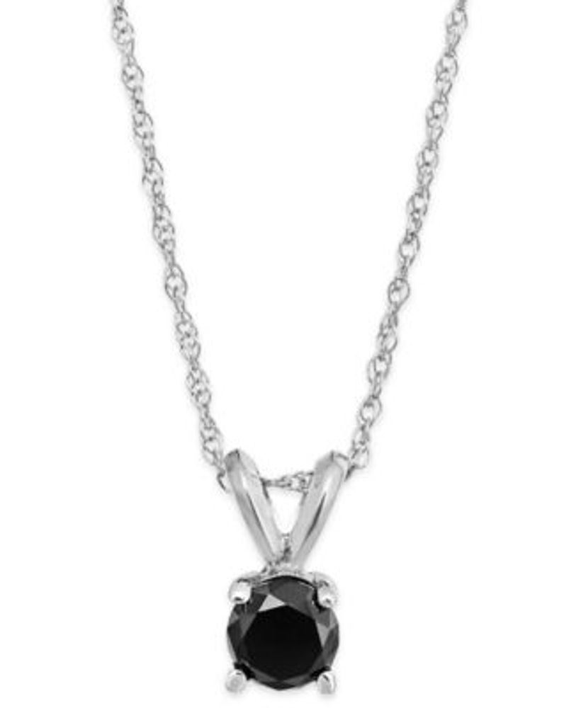 Macy s Black Diamond Round Pendant Necklace in 10k White Gold 1 4