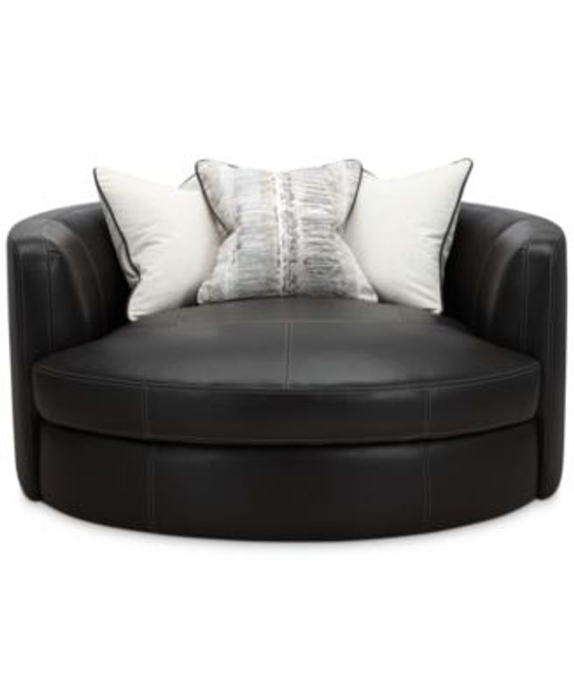 Furniture Kouri 61" Leather Swivel Cuddle Chair, Created for Macy's