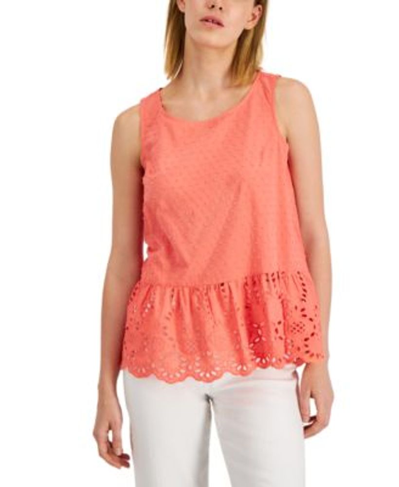 Adyson Parker Women's Sleeveless Eyelet Peplum Top | Foxvalley Mall