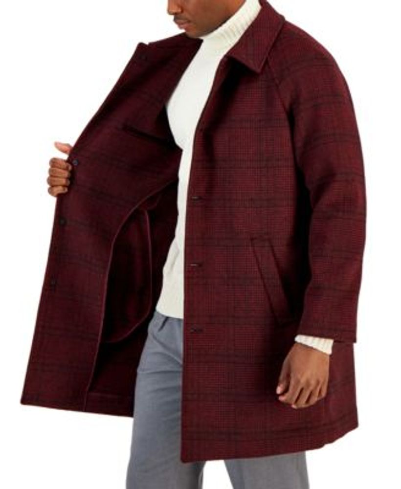 Alfani Men s Balmacaan Plaid Pattern Dual Pocket Top Coat Created