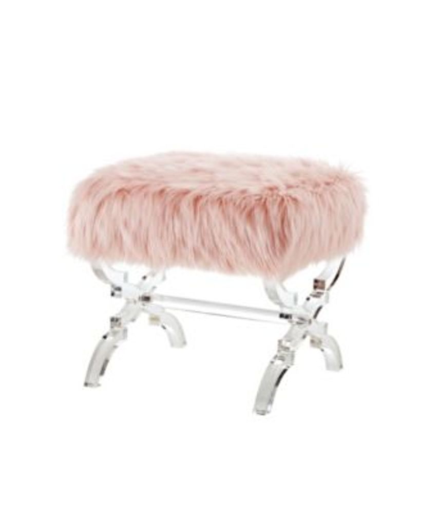 INSPIRED HOME Giselle Faux Fur Ottoman with Acrylic XLeg Frame Mall