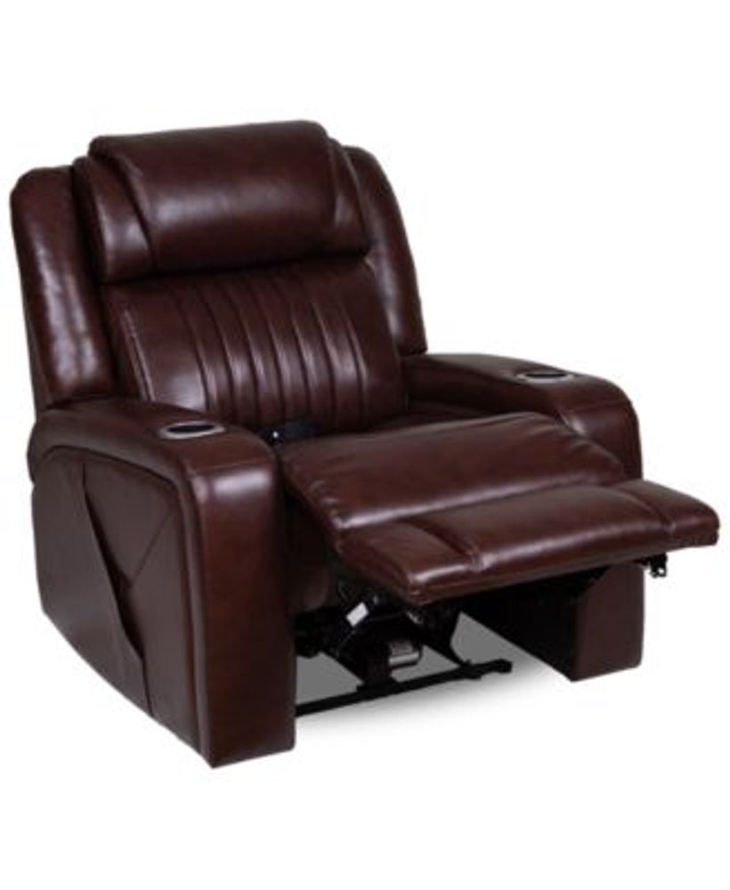 Furniture Henriel Leather Power Recliner with Air Massager Mall