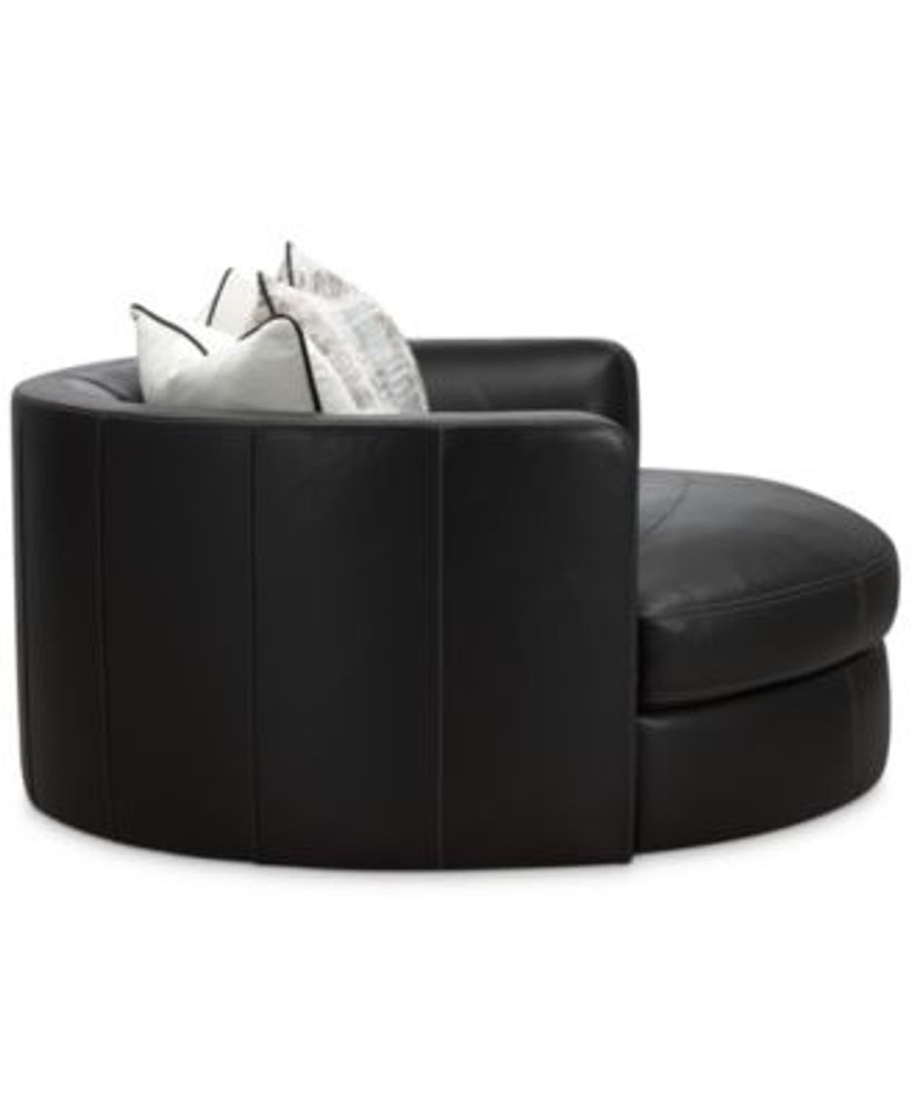 Furniture Kouri 61" Leather Swivel Cuddle Chair, Created for Macy's