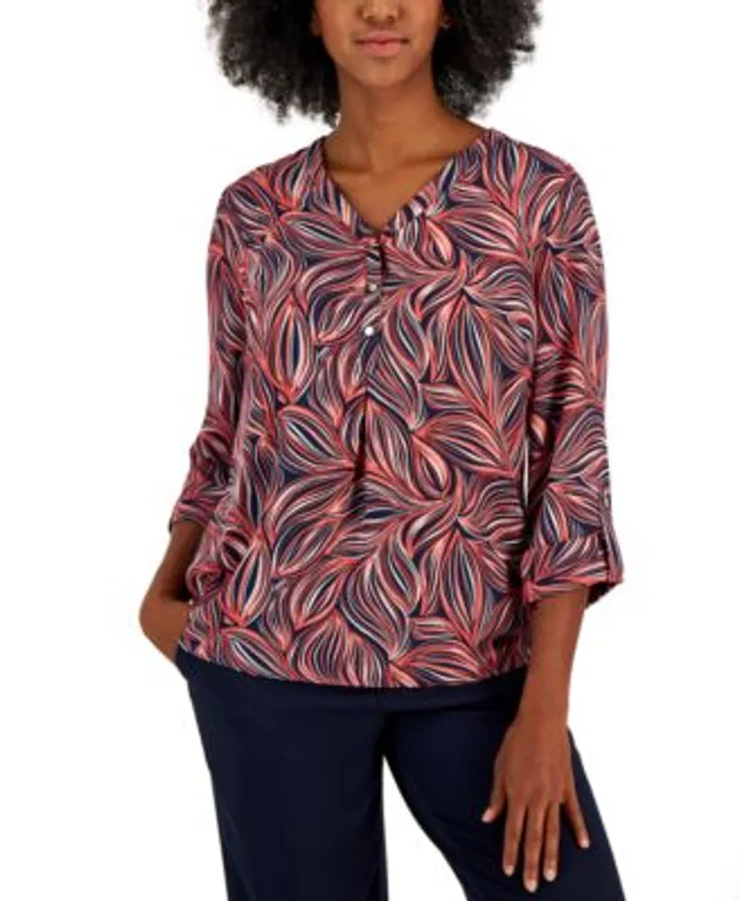 JM Collection Women's Metallic-Print 3/4-Sleeve Top, Created for 