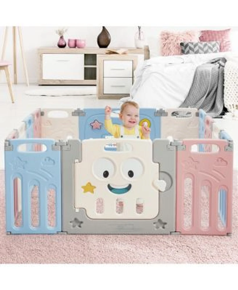 Costway 14Panel Foldable Baby Playpen Kids Activity Centre Lock Door