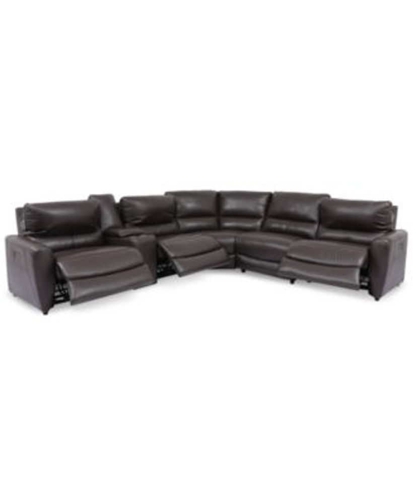 Furniture Danvors 6Pc. Leather Sectional Sofa with 3 Power Recliners