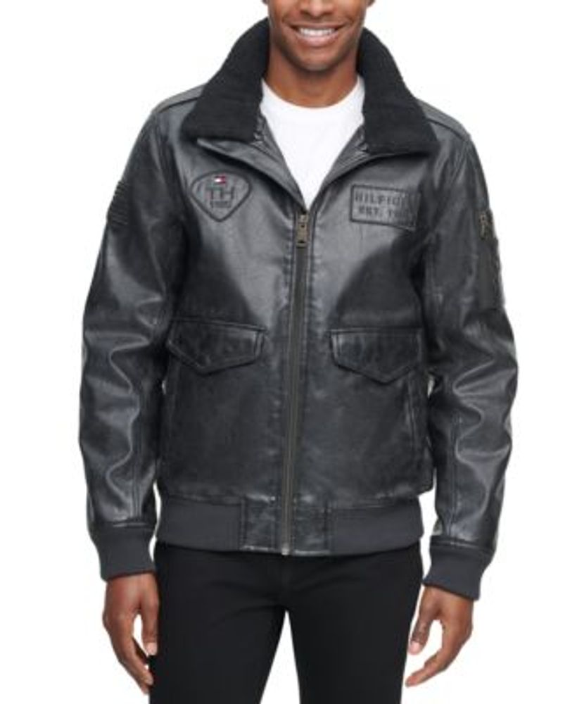 Tommy Hilfiger Men's Top Gun Faux Leather Aviator Bomber Jacket, Created for Macy's Mall of