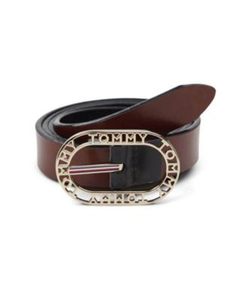 Tommy hilfiger belt leather cheap logo with center bar buckle