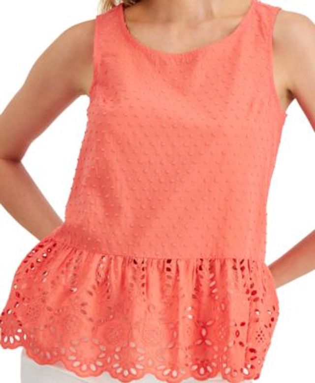 Adyson Parker Women's Sleeveless Eyelet Peplum Top | Foxvalley Mall