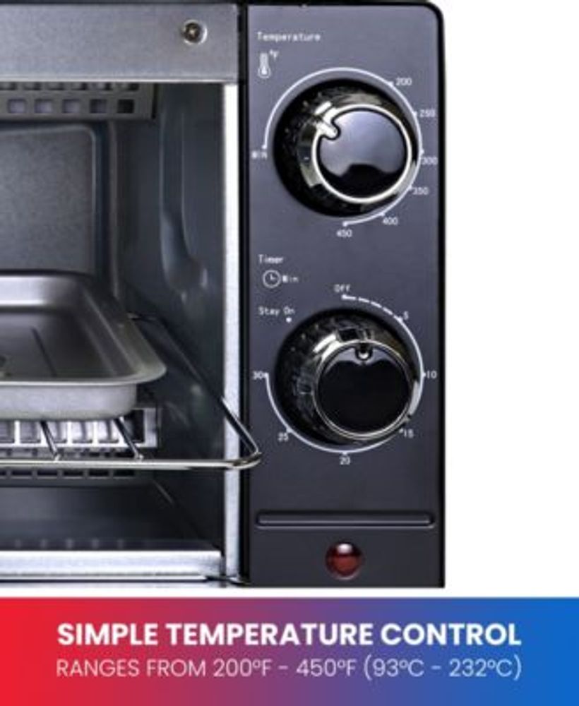 Total Chef 4Slice Toaster Oven, 1000W, Black Compact Countertop Oven