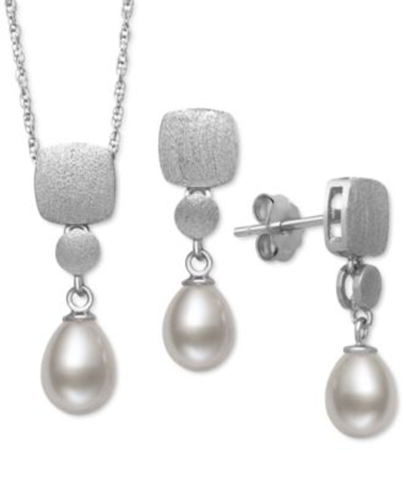 Belle de Mer 2 Pc. Set Cultured Freshwater Pearl 6mm Brushed