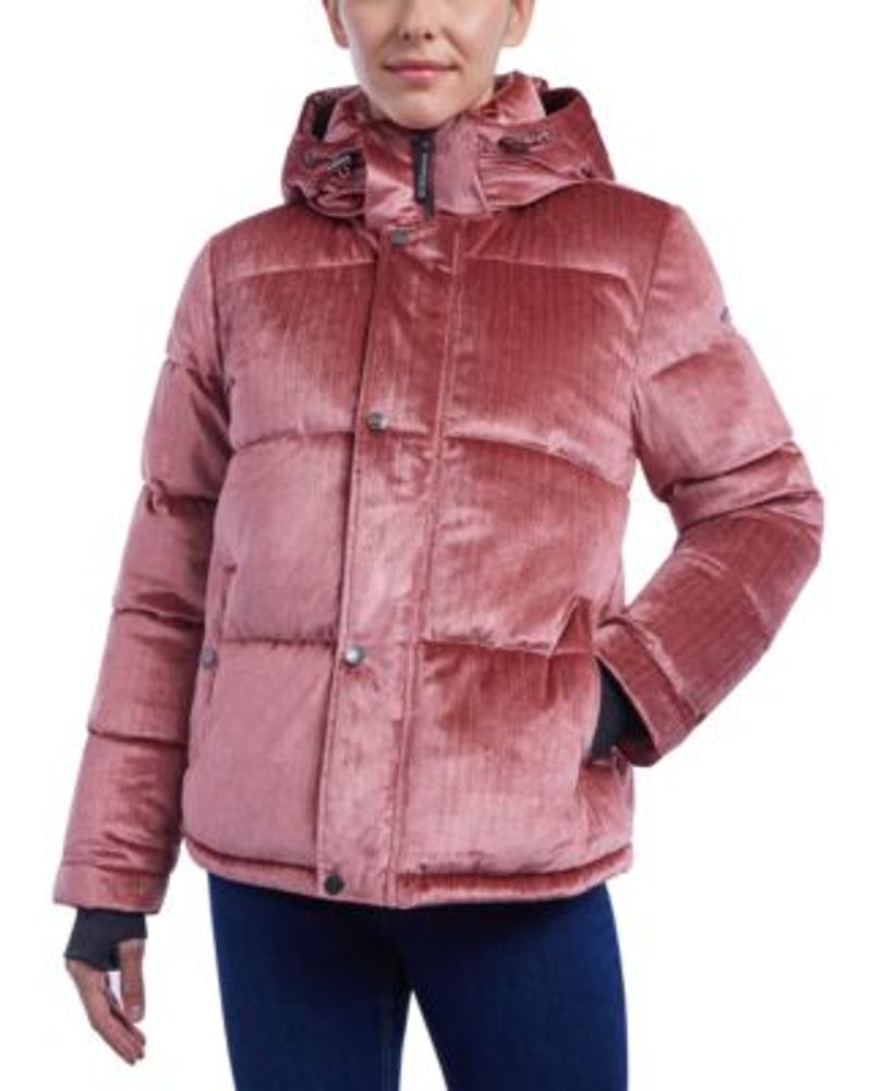 Womens velvet puffer hotsell coat