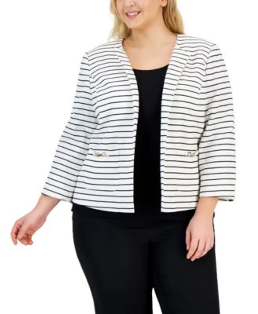 Kasper Plus Collarless Striped Open-Front Jacket | Hawthorn Mall