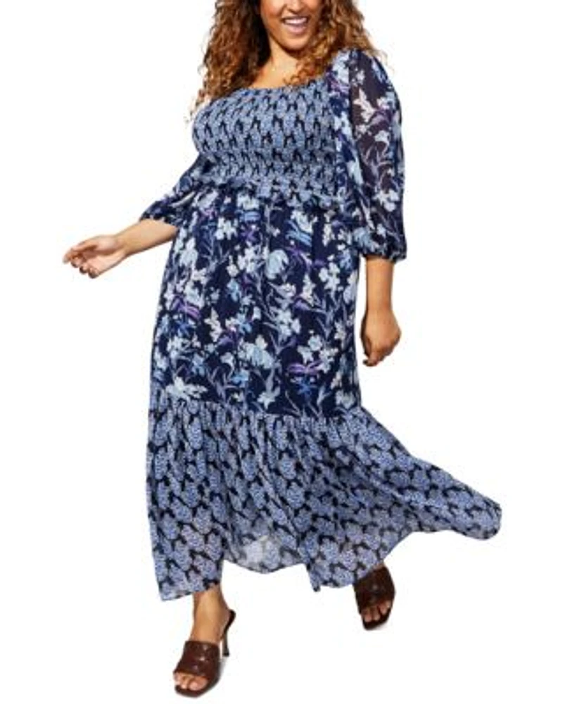 Taylor Plus Size Mixed Print Smocked Top Tiered Dress Hawthorn Mall