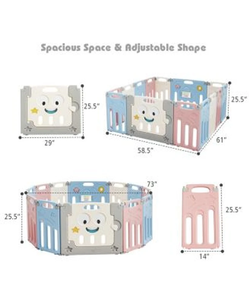 Costway 14Panel Foldable Baby Playpen Kids Activity Centre Lock Door