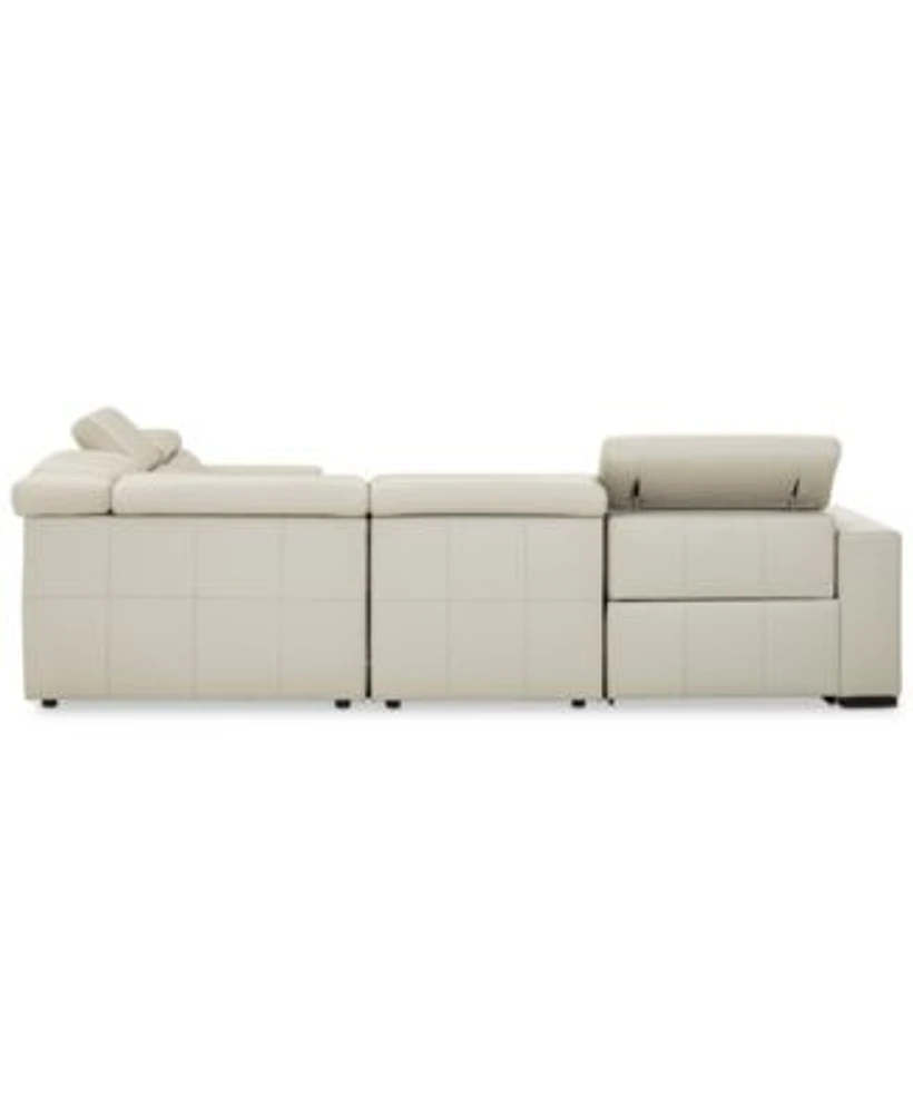 Furniture Nevio 124" 5pc Leather Sectional Sofa with Chaise, 1 Power