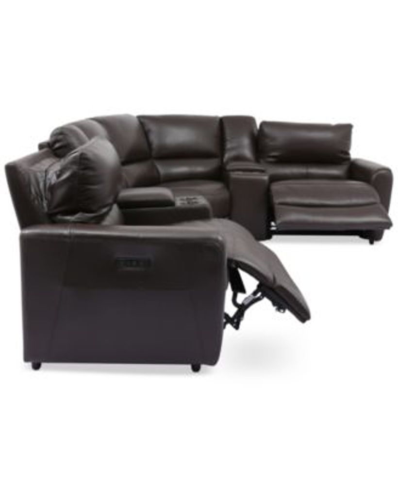 Furniture Danvors 6Pc. Leather Sectional Sofa with 2 Power Recliners