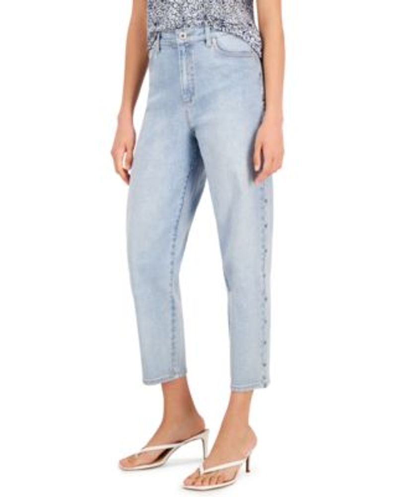 INC International Concepts Women's High Rise Studded Cropped Mom Jeans