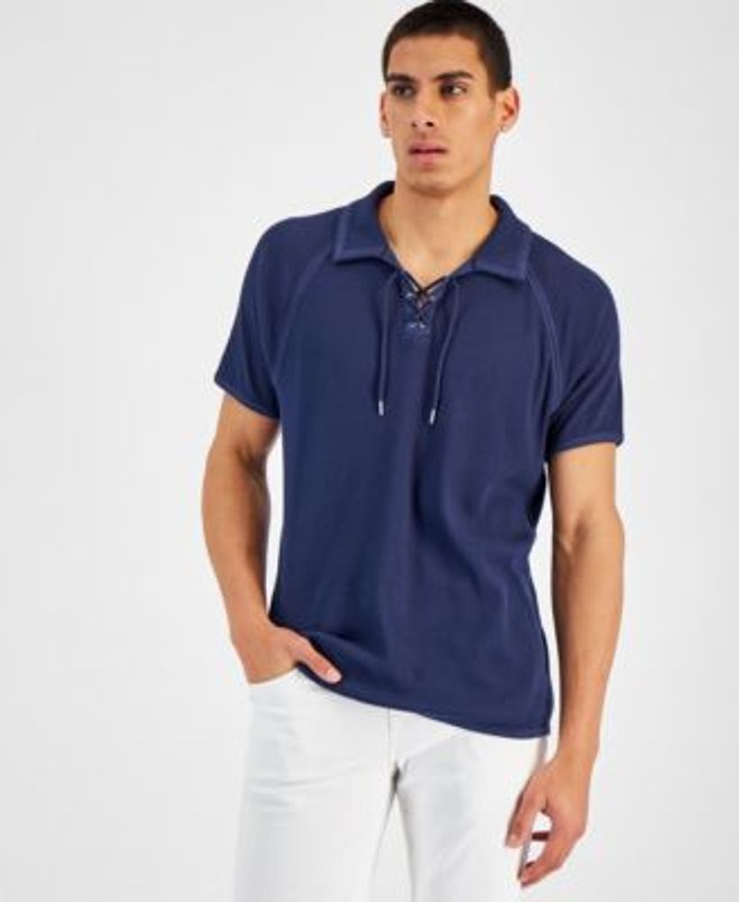 INC International Concepts Men's Lace-Up Mesh Polo Shirt, Created