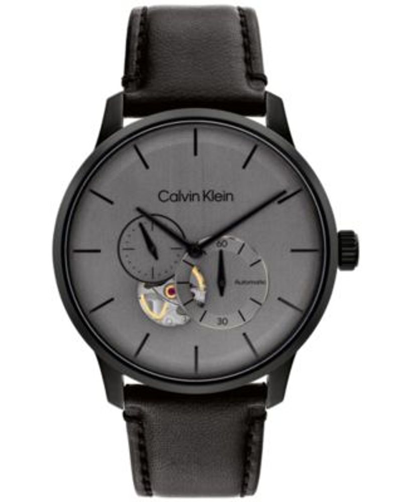 Calvin Klein Men's Automatic Timeless Black Leather Strap Watch