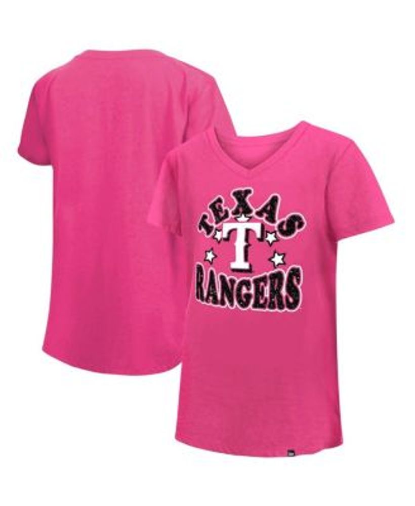 New Era Girls Youth Pink Texas Rangers Jersey Stars V-Neck T-shirt